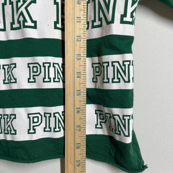Pink Victoria's Secret Womens Green Long Sleeve Logo Text Cropped T-Shirt Size M - Picture 8 of 9